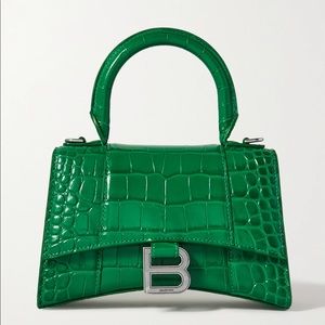 Balenciaga Green Croc-Embossed Crossbody Bag